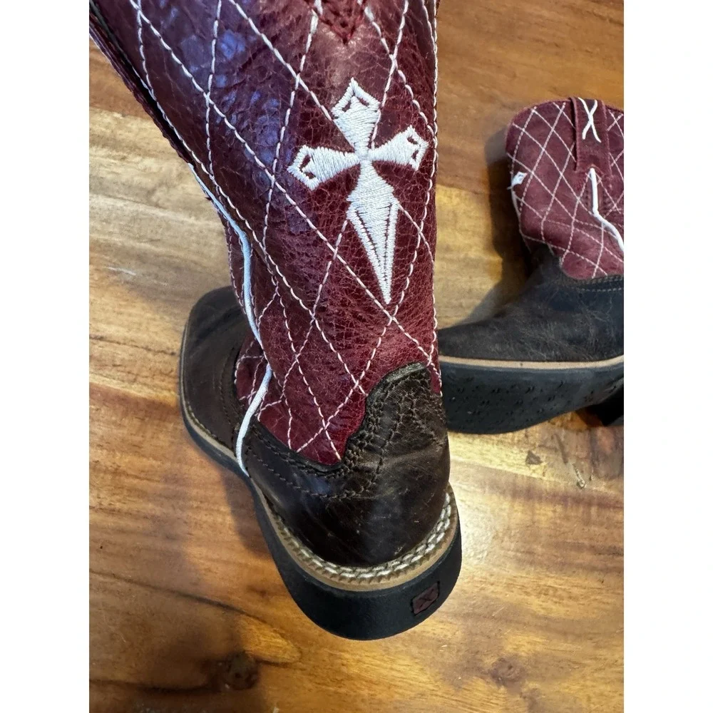 Twisted X Cross Boots Western Leather Red Brown Little‎ Boys 8.5 M